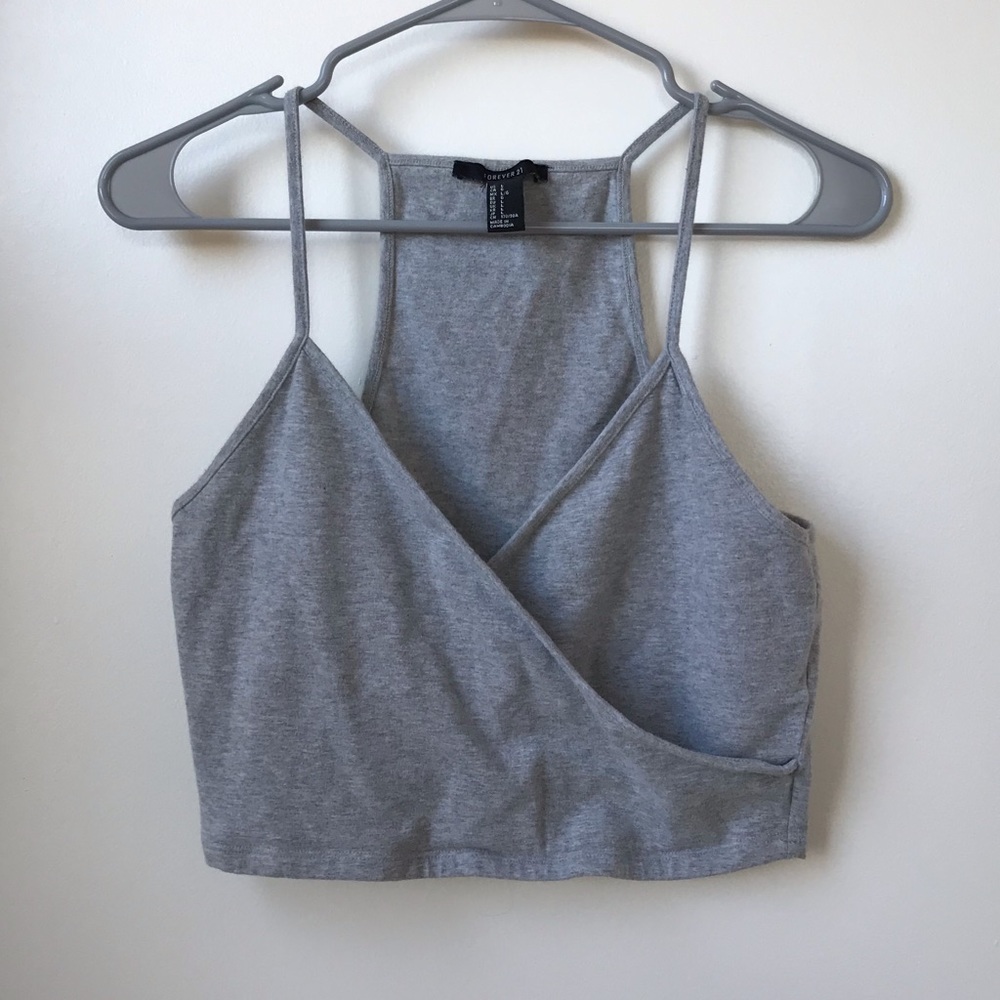 Grey cross tank top cropped, F21